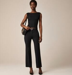 J.Crew Tall Kaya Pants WMNS 16T Black Cotton Blend Stretch Mid-Rise Kickout Leg